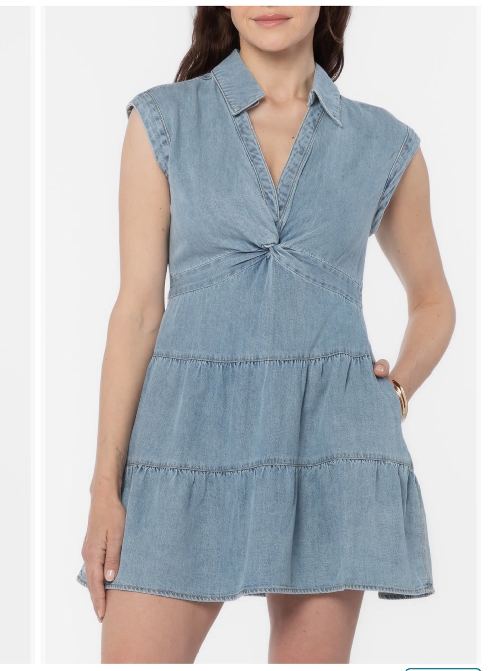 Velvet Heart Fallon Twist Front Denim Minidress in Cuntage Havana-size Medium